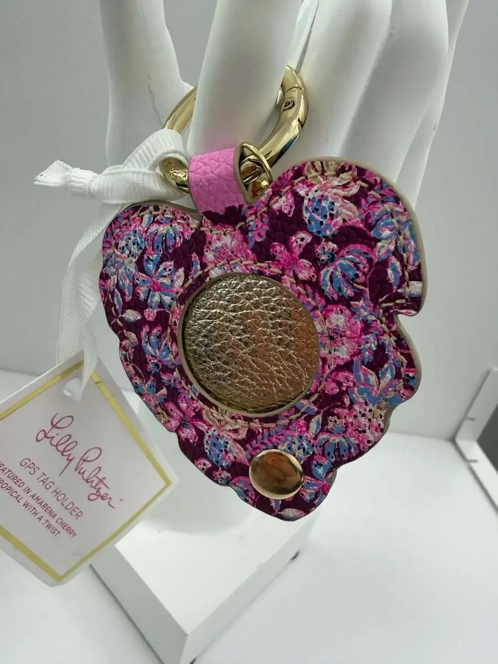Lilly Pulitzer GPS Tag Holder in Amarena Cherry Tropical With A Twist